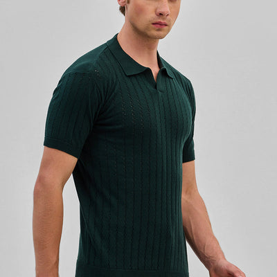 Dark Green Knitted Polo T-Shirt