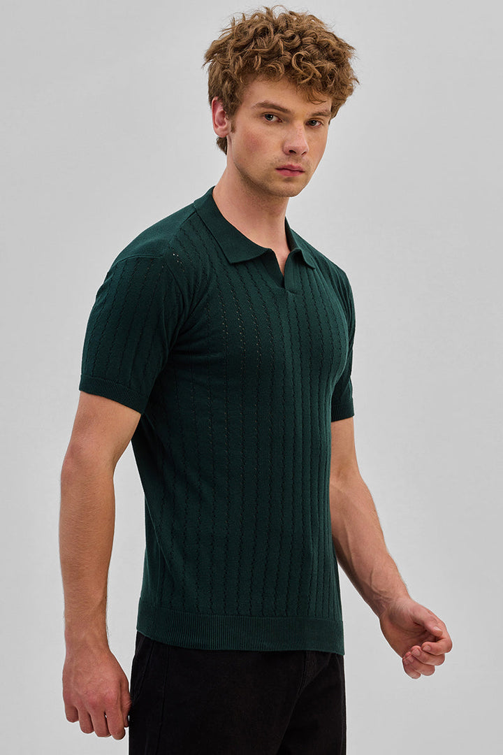 Dark Green Knitted Polo T-Shirt