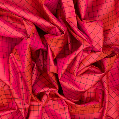 Dark Peach Handloom Kanchipuram Silk Saree With Checks