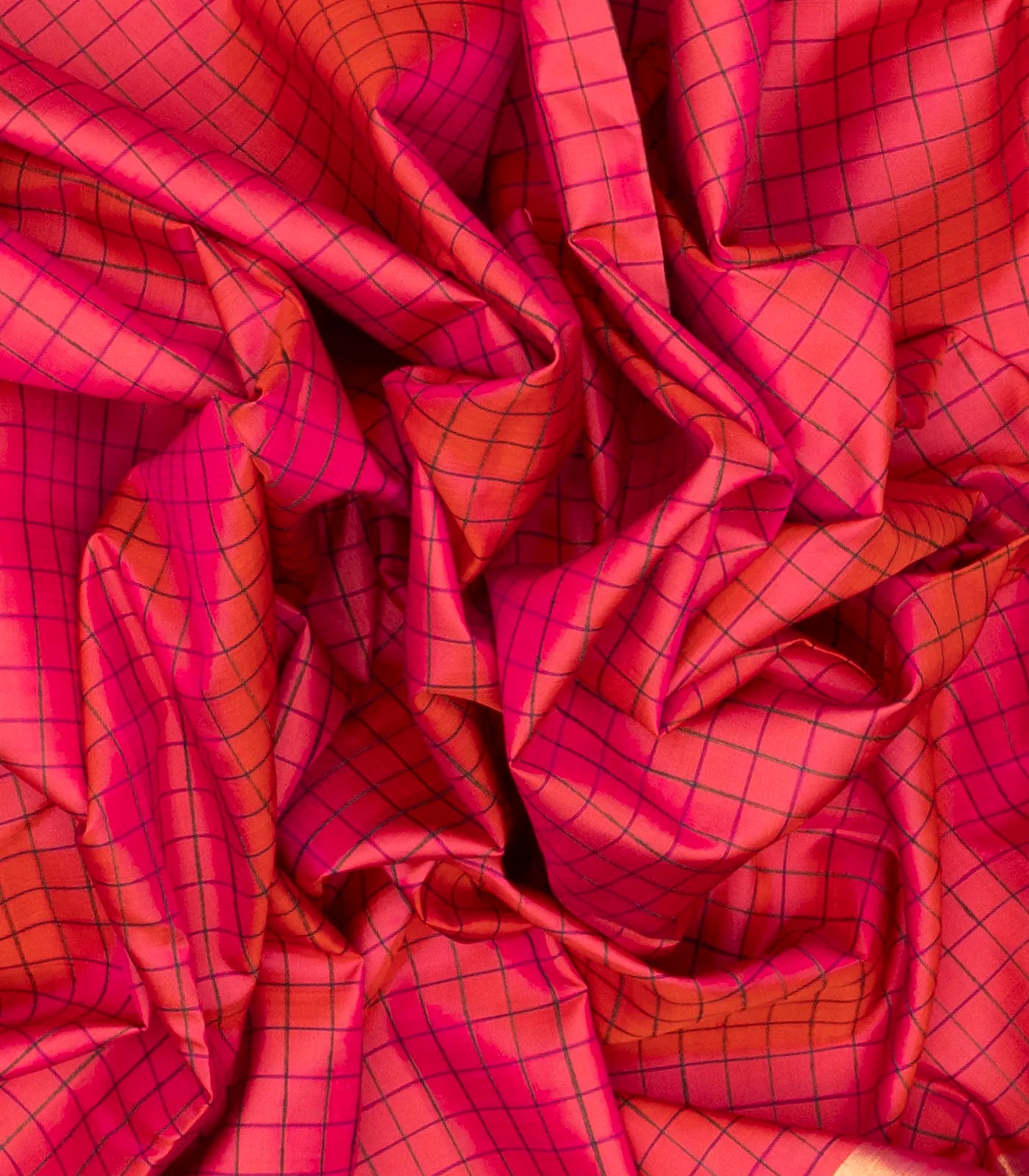 Dark Peach Handloom Kanchipuram Silk Saree With Checks