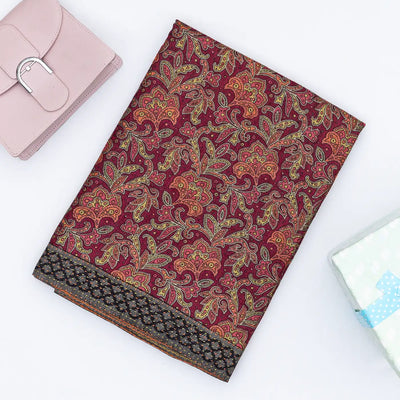 Crimson Handloom Tussar Silk Saree With Printed Motifs