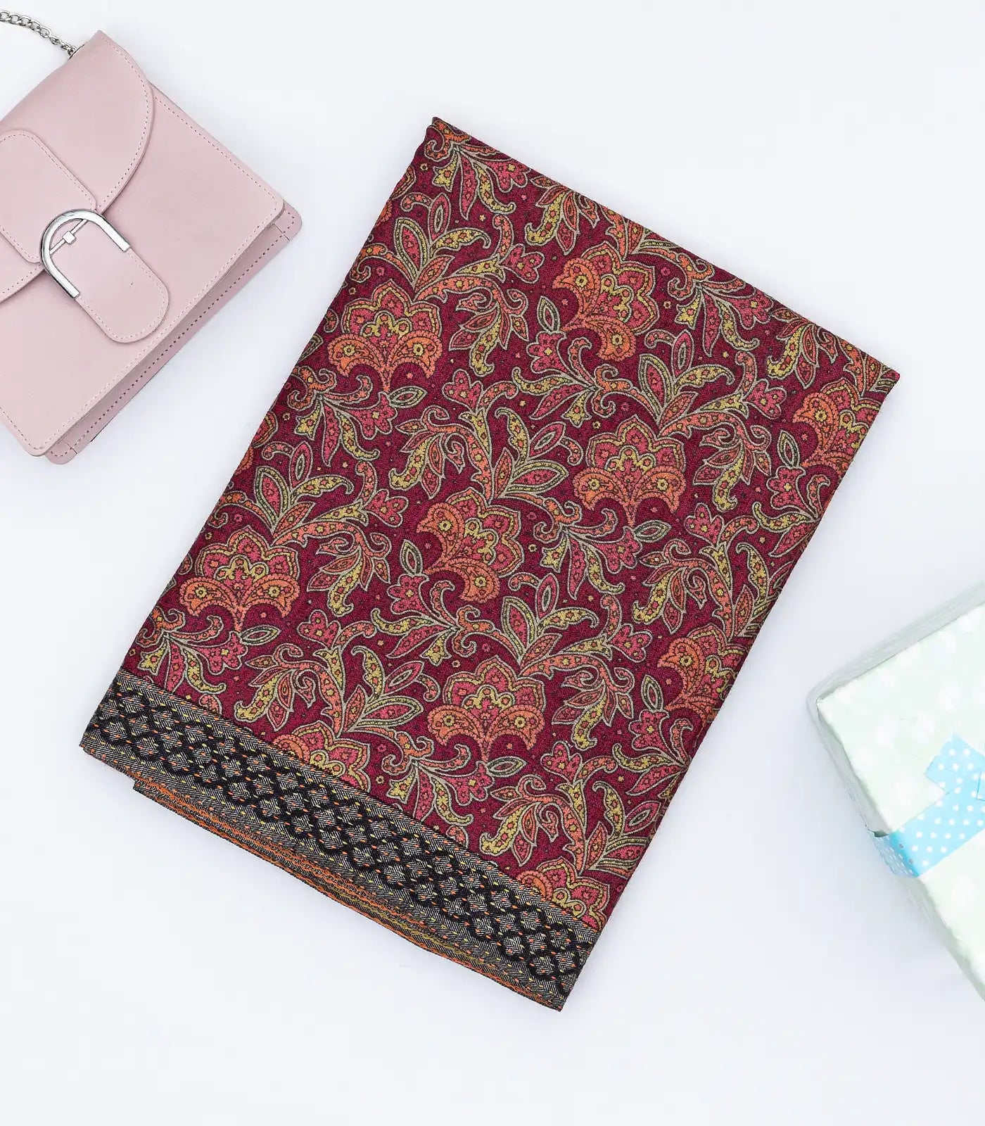 Crimson Handloom Tussar Silk Saree With Printed Motifs