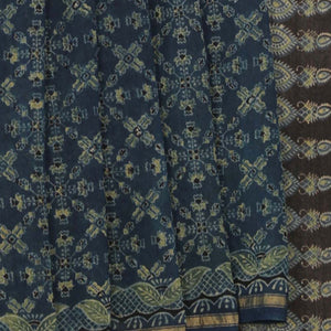 Indigo blue Ajrakh handblockprinted Chanderi saree