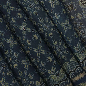 Indigo blue Ajrakh handblockprinted Chanderi saree