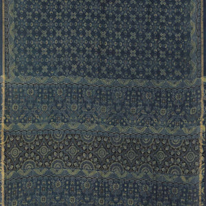 Indigo blue Ajrakh handblockprinted Chanderi saree