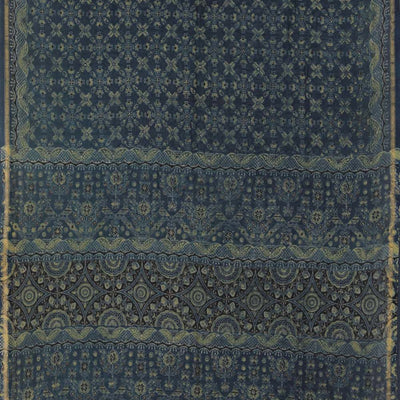 Indigo blue Ajrakh handblockprinted Chanderi saree