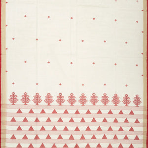 White Handloom Bengal Cotton Saree With Diamond Buttas