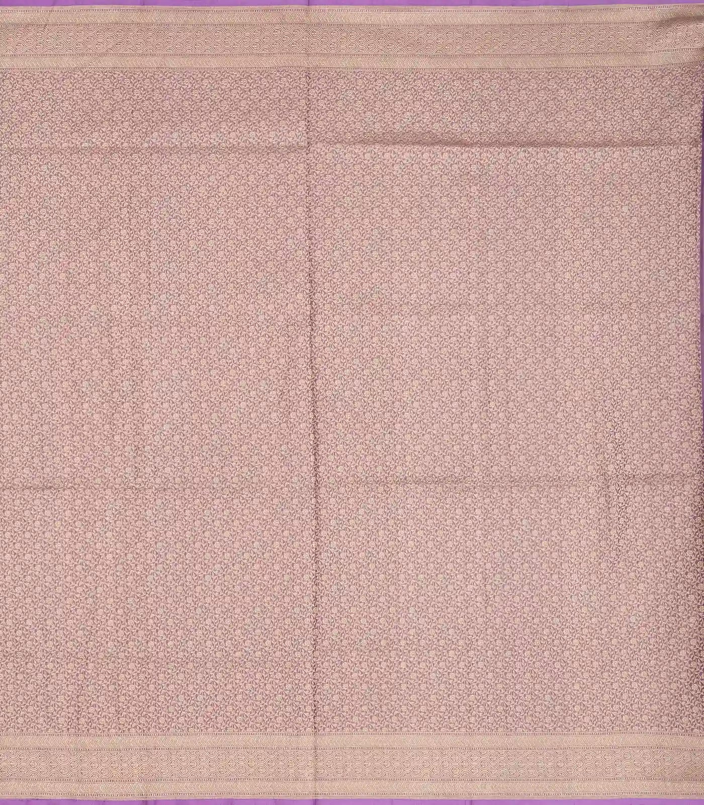 Lavender Handloom Banarasi Silk Saree With Gold & Silver Zari Floral Motifs