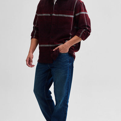 Red Cord Textured Overshirt