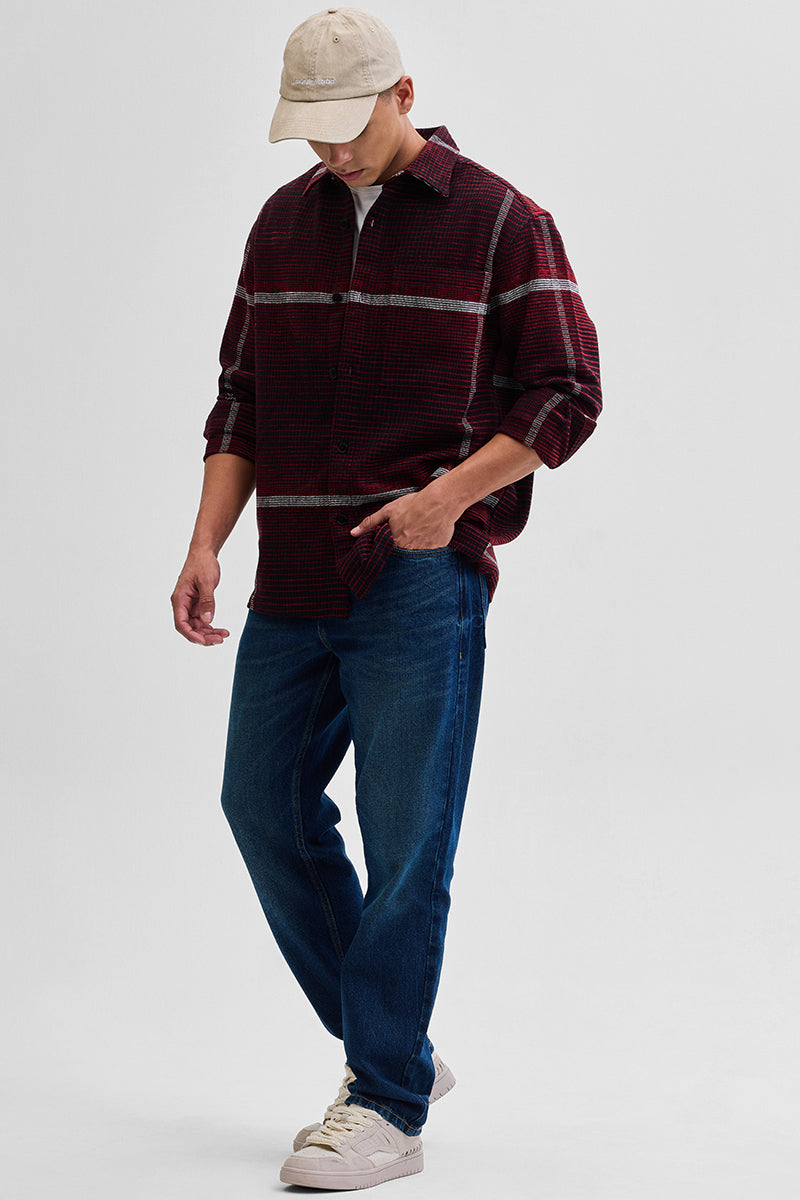 Red Cord Textured Overshirt