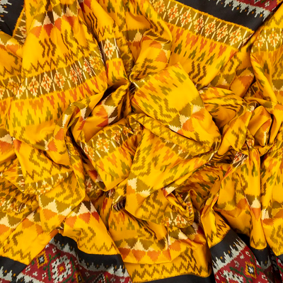 Yellow Handloom Ikat Silk Saree With Contrast Black Border