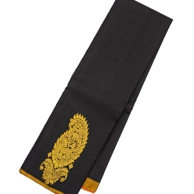 Black Handloom Kanchipuram Silk Saree With Contrast Pallu