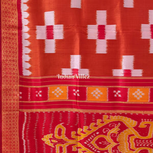 Orange Pasapali Theme Odisha Ikat Khandua Silk Saree