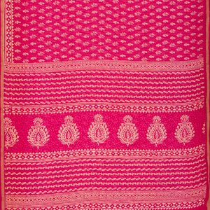Pink Woven Jaipur Cotton Saree With Printed Beige Floral Motifs