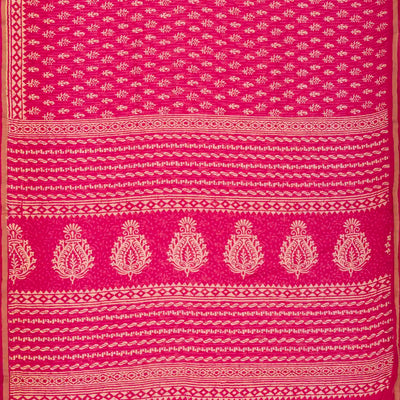 Pink Woven Jaipur Cotton Saree With Printed Beige Floral Motifs