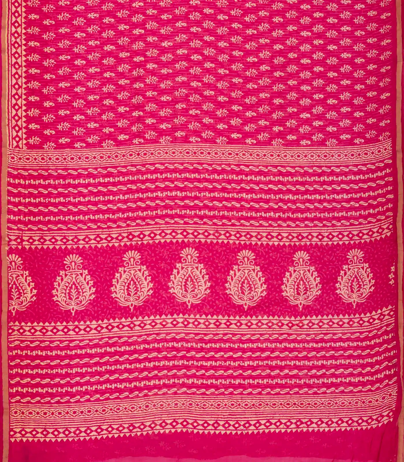 Pink Woven Jaipur Cotton Saree With Printed Beige Floral Motifs