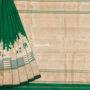 Bottle Green Handwoven Banarasi Katan Silk Saree with Kashi Ghat Weaves