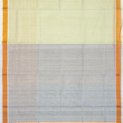 Light Green Handloom Venkatagiri Cotton Saree With Stripes