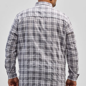 Grey Checks Linen Blend Shirt