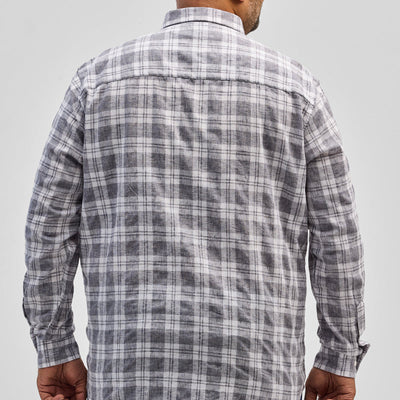 Grey Checks Linen Blend Shirt
