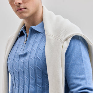 Light Blue Zipper Knitted Polo T-Shirt