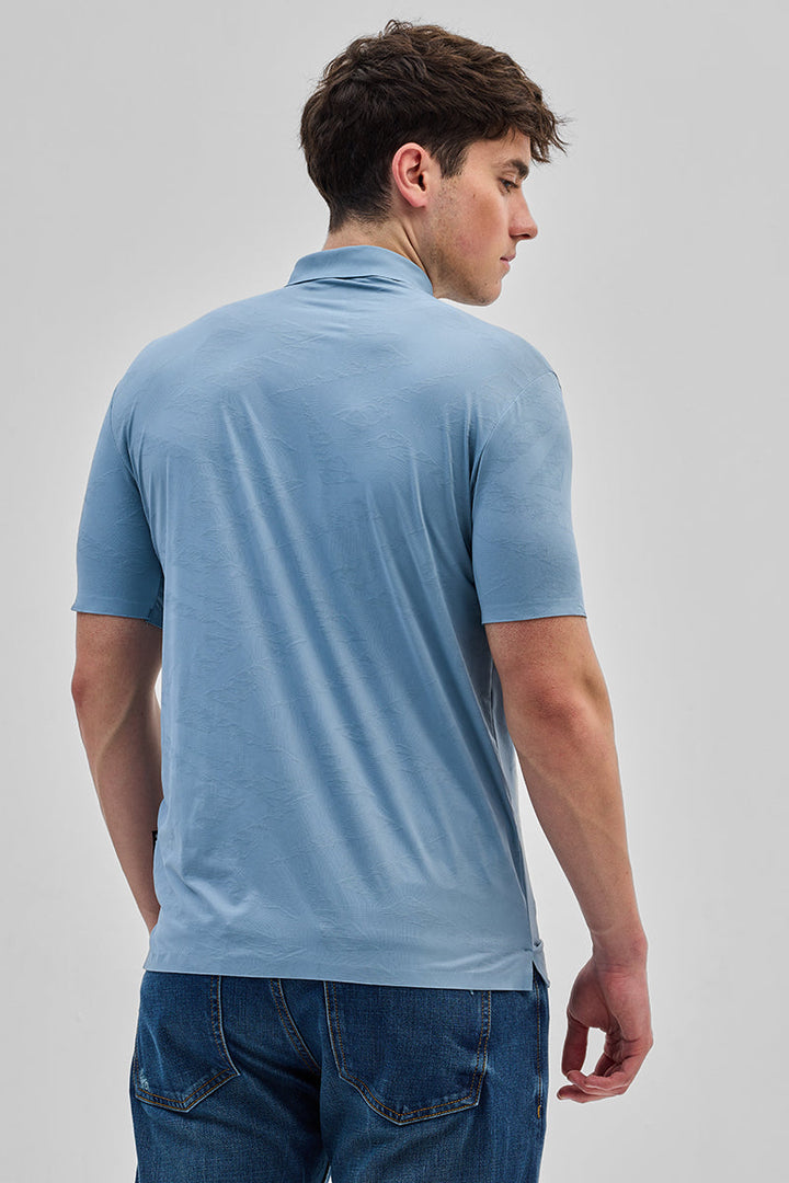 Blue Textured Stitchless Polo T-Shirt