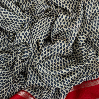 Cream Chanderi Cotton Saree With Printed Floral Buds