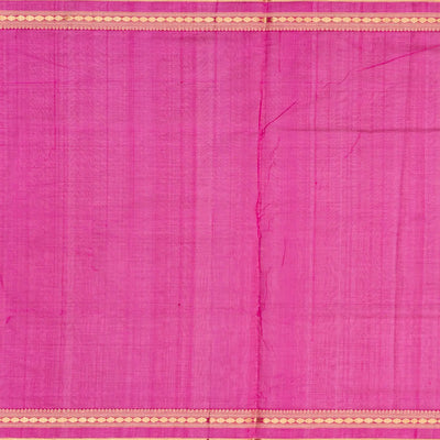 Hot Pink Handloom Silk Cotton Saree With Zari Checks