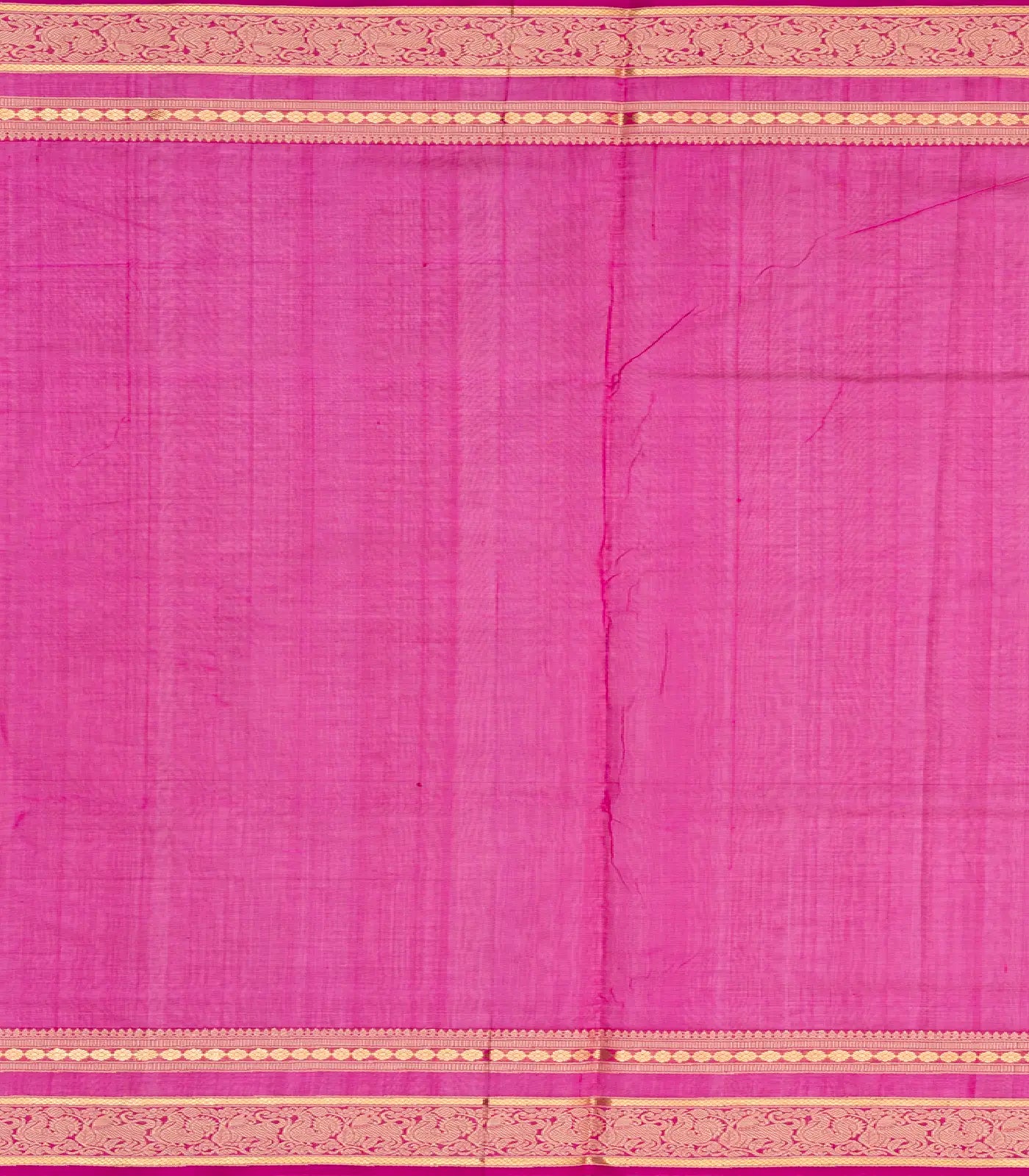 Hot Pink Handloom Silk Cotton Saree With Zari Checks