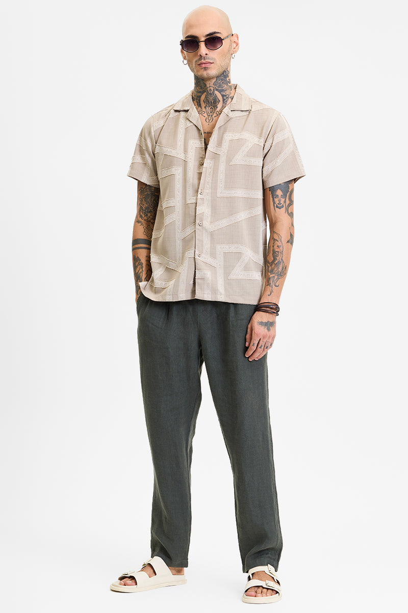Beige Geometric Box Fit Shirt