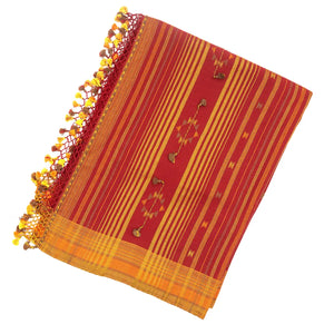 Red Handloom Bhujodi Cotton Saree With Square Buttas