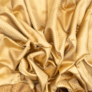 Cream Handloom Kanchipuram Silk Saree With Chevron Stripes