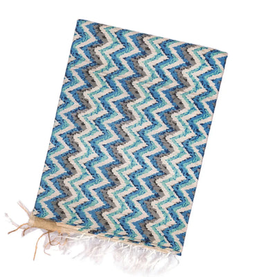 Light Blue Handwoven Tussar Silk Saree With Printed Chevron Motifs