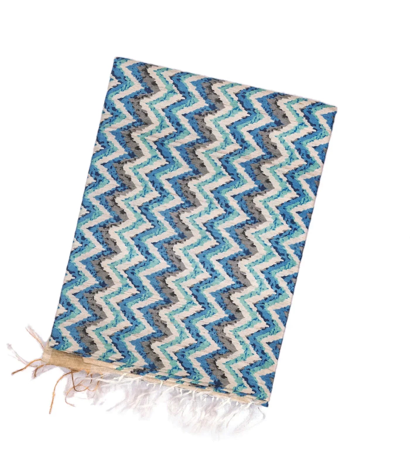 Light Blue Handwoven Tussar Silk Saree With Printed Chevron Motifs