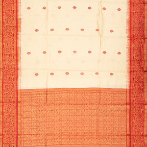 Off White Handwoven Tussar Silk Saree With Floral Motifs-Off White