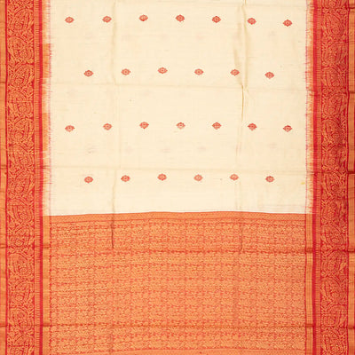 Off White Handwoven Tussar Silk Saree With Floral Motifs-Off White