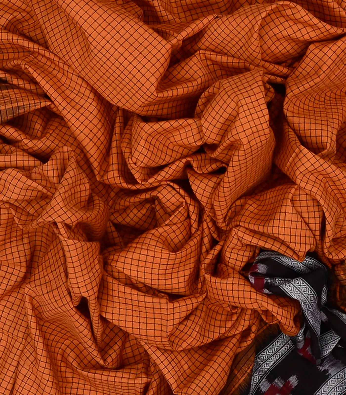 Orange Handloom Orissa Cotton Saree With Tie & Dye Pallu