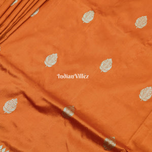 Orange Floral Meenakari Banarasi Katan Silk Saree