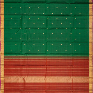 Bottle Green Handloom Kanchipuram Silk Saree With Annam Buttas