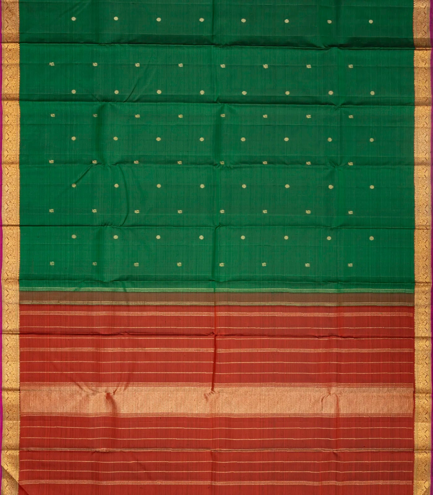 Bottle Green Handloom Kanchipuram Silk Saree With Annam Buttas