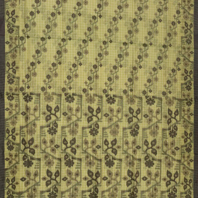 Shadow Green Bengal Cotton Saree With Checks & Floral Motifs