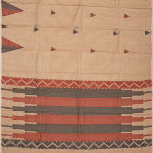 Beige Handloom Rasipuram Cotton Saree With Temple Buttas