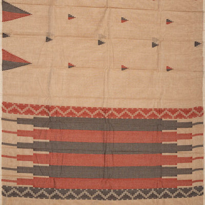 Beige Handloom Rasipuram Cotton Saree With Temple Buttas