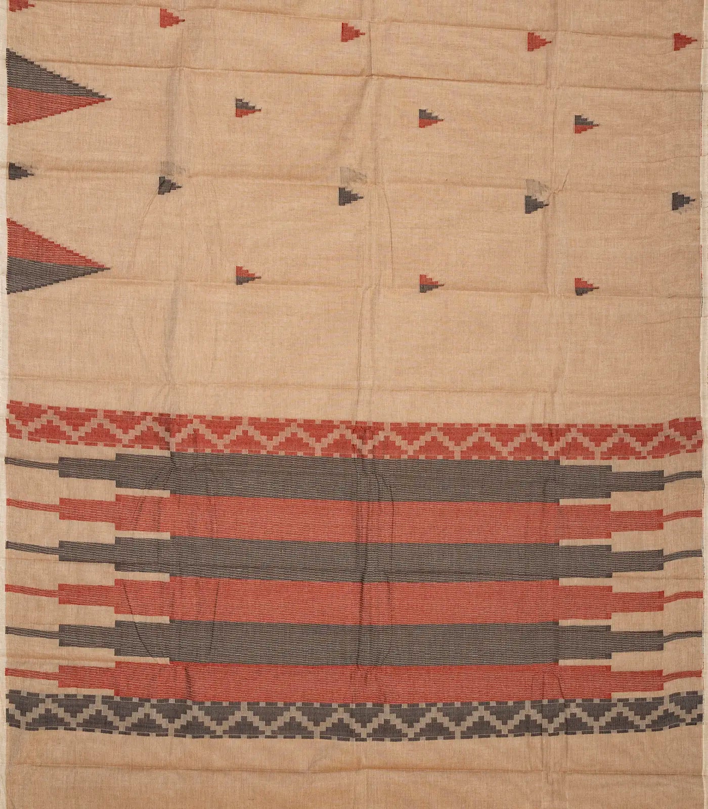 Beige Handloom Rasipuram Cotton Saree With Temple Buttas