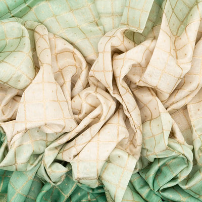 Off White Handloom Banarasi Silk Cotton Saree With Zari Checks