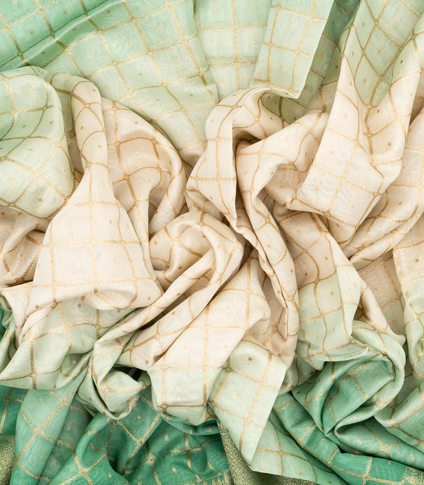 Off White Handloom Banarasi Silk Cotton Saree With Zari Checks