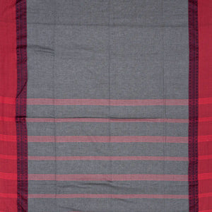 Grey Handloom Plain Bengal Cotton Saree With Contrast Border