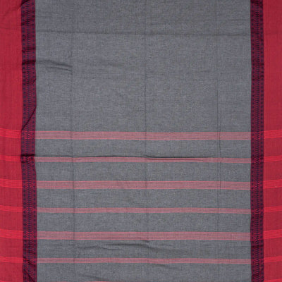 Grey Handloom Plain Bengal Cotton Saree With Contrast Border