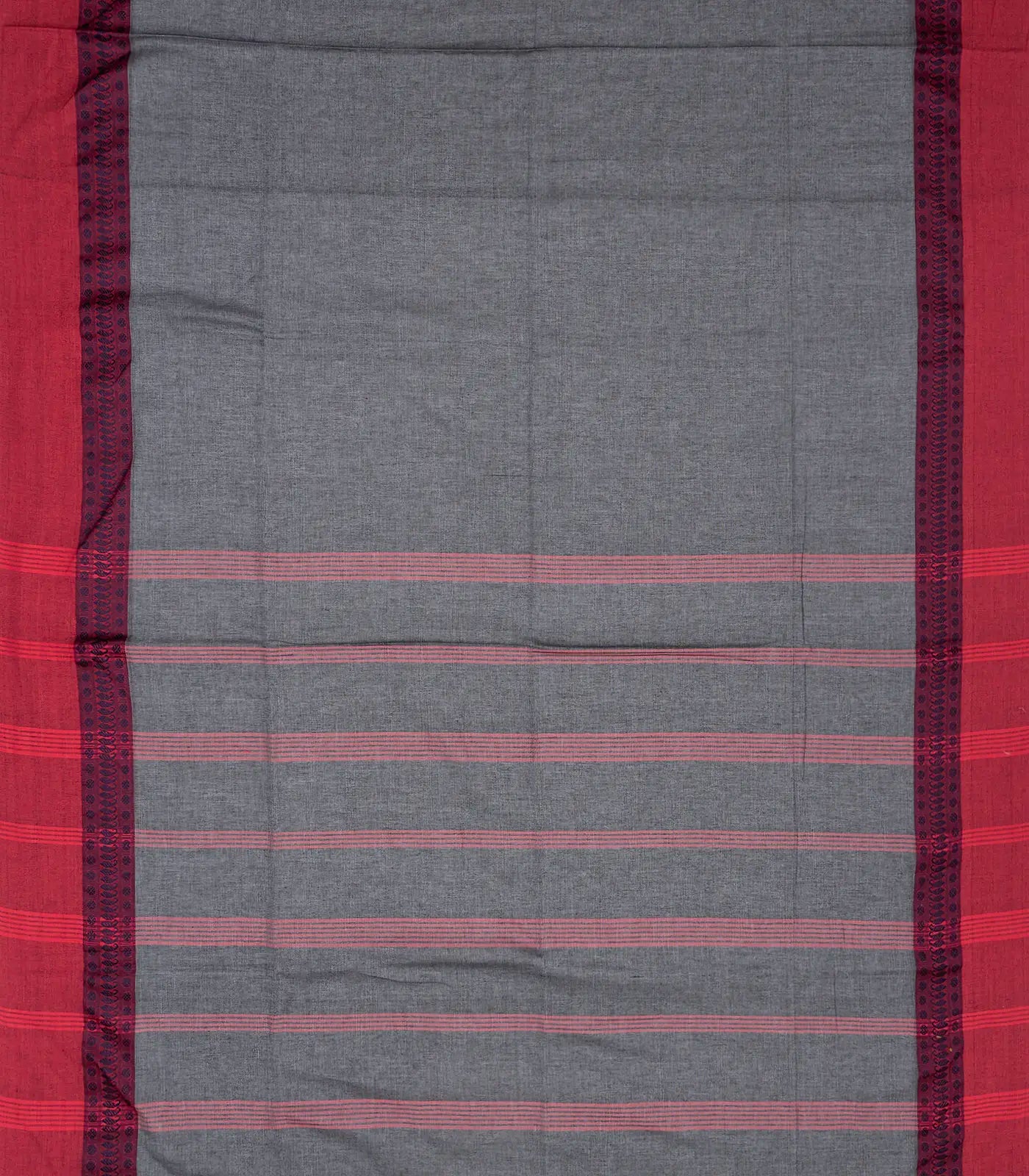 Grey Handloom Plain Bengal Cotton Saree With Contrast Border