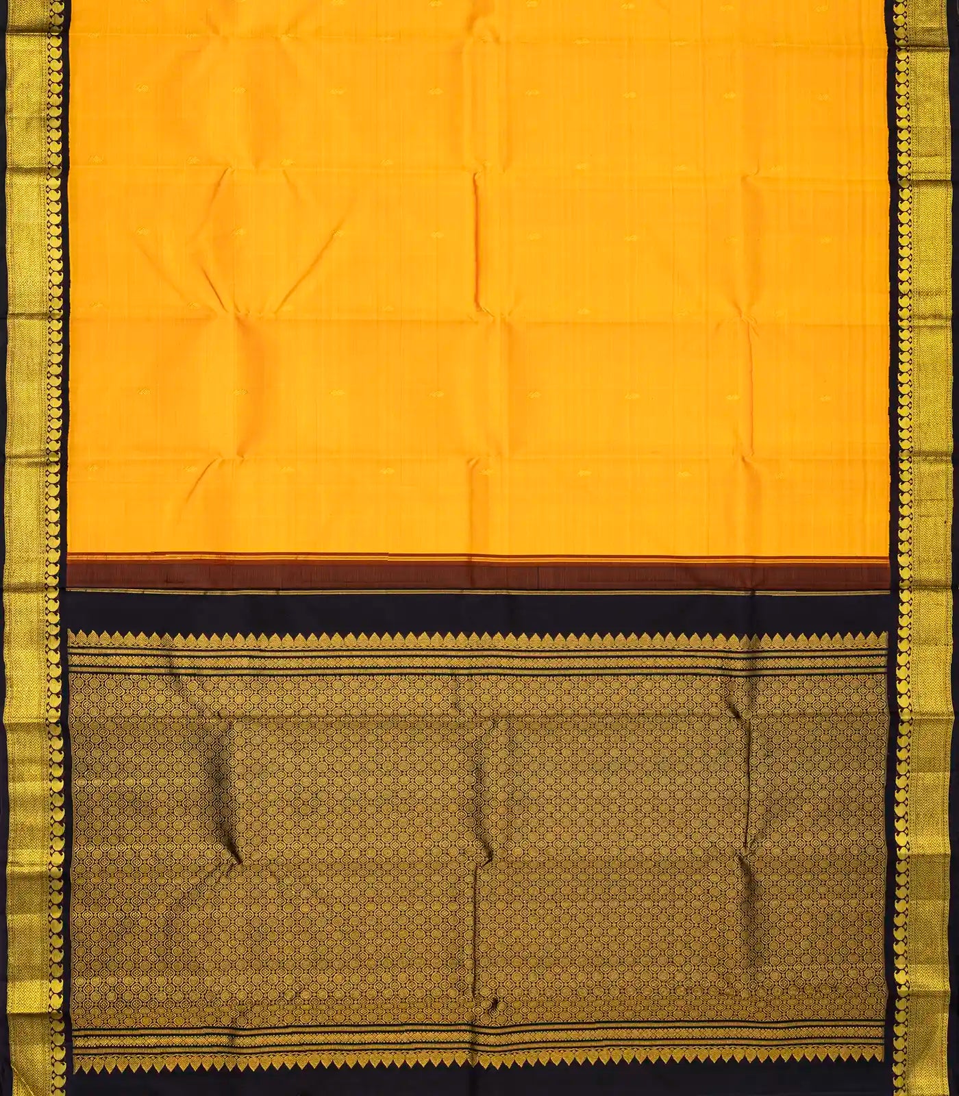 Yellow Handloom Kanchipuram Korvai Silk Saree With Floral Buttas